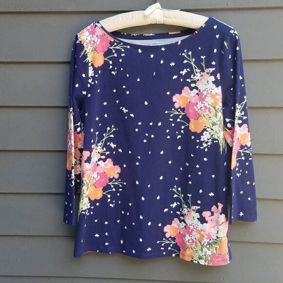 Talbots Navy Coral Floral Short Sleeve Tee size Large - Picture 1 of 8